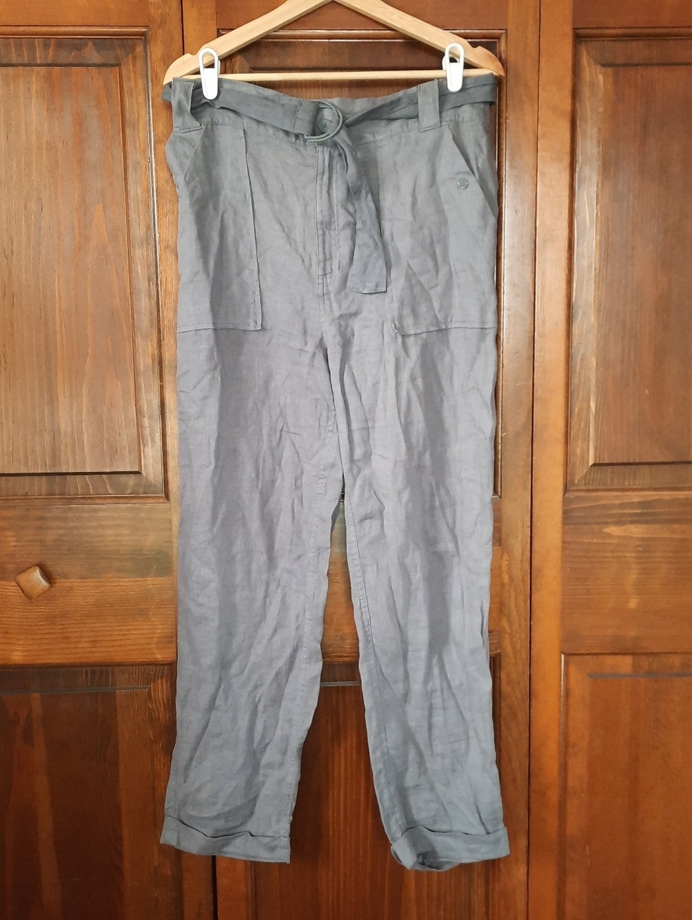 Tahari 100% Linen European Flax Medium Gray Pull-on Cuffed Pants Size Medium